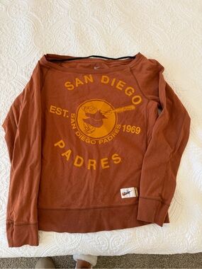 Nike Rust Orange off shoulder San Diego Padres Graphic Crewneck